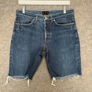ASKET Denim Shorts Mens 31‎ Button Fly Low Rise 9" Inseam Frayed Organic Italy